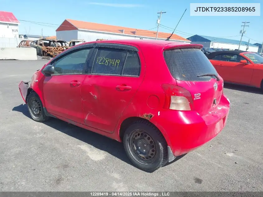 2008 Toyota Yaris VIN: JTDKT923385208965 Lot: 12289419