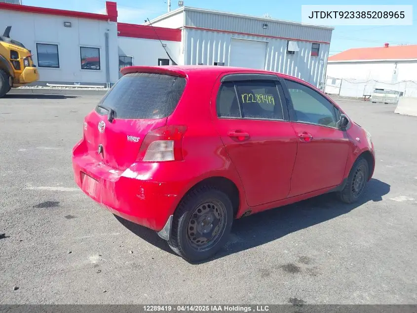 2008 Toyota Yaris VIN: JTDKT923385208965 Lot: 12289419