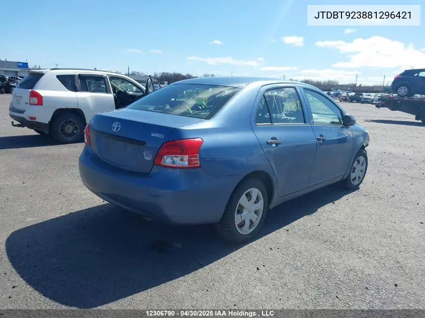 2008 Toyota Yaris VIN: JTDBT923881296421 Lot: 12306790