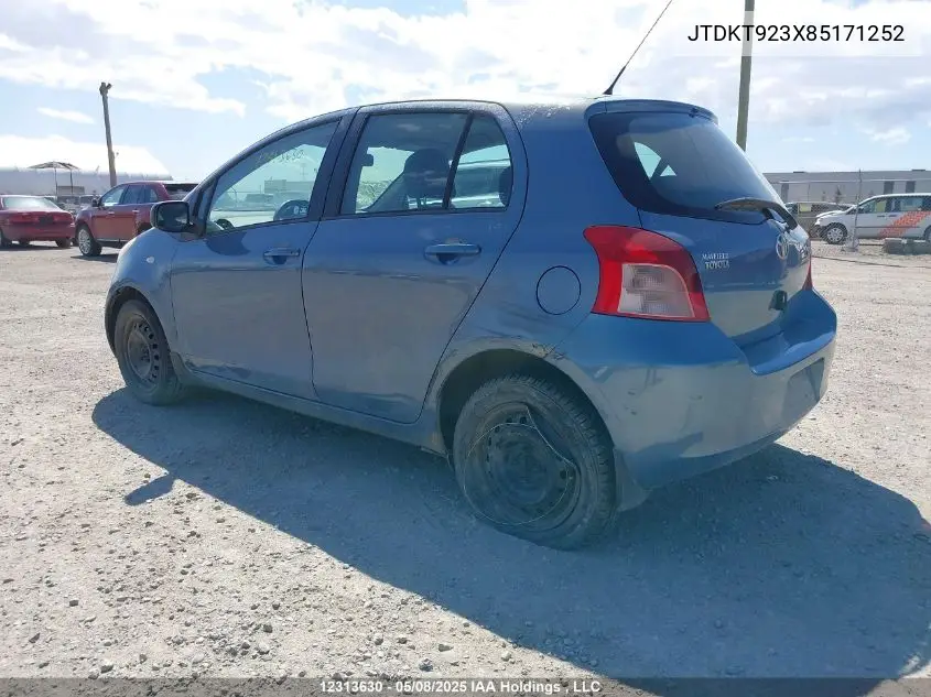 2008 Toyota Yaris Rs VIN: JTDKT923X85171252 Lot: 12313630