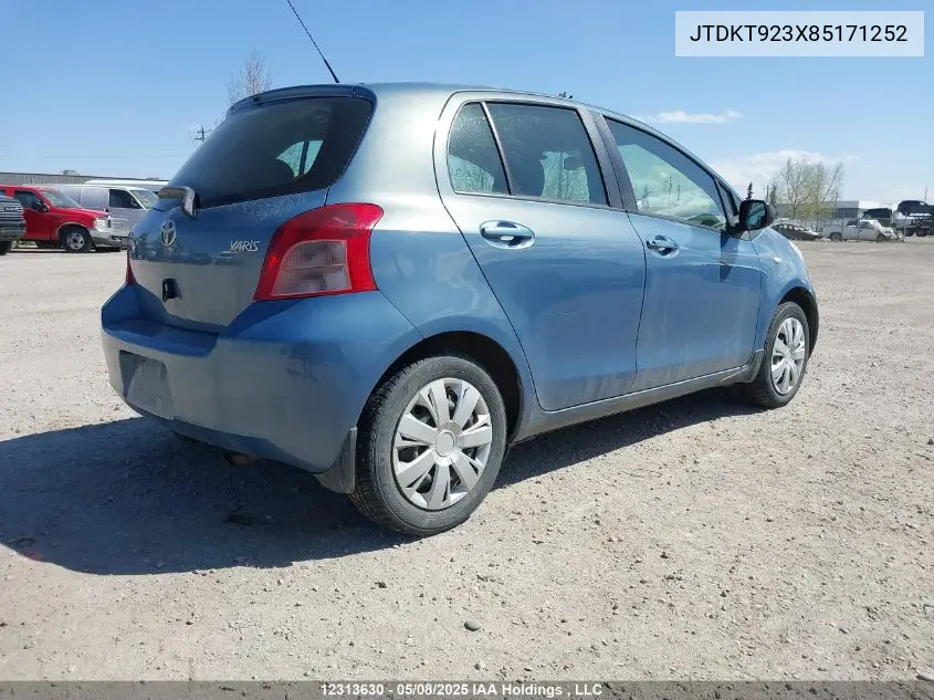 2008 Toyota Yaris Rs VIN: JTDKT923X85171252 Lot: 12313630