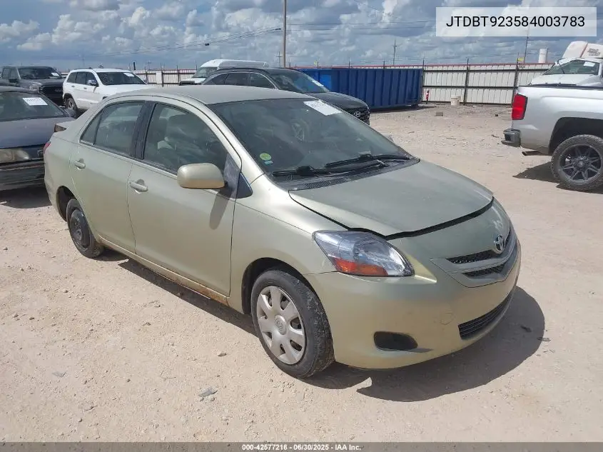 2008 Toyota Yaris VIN: JTDBT923584003783 Lot: 42577216