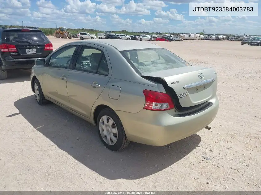 2008 Toyota Yaris VIN: JTDBT923584003783 Lot: 42577216