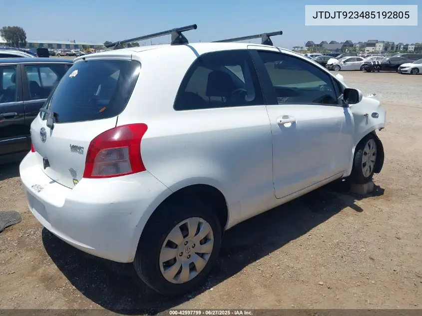 2008 Toyota Yaris VIN: JTDJT923485192805 Lot: 42597799