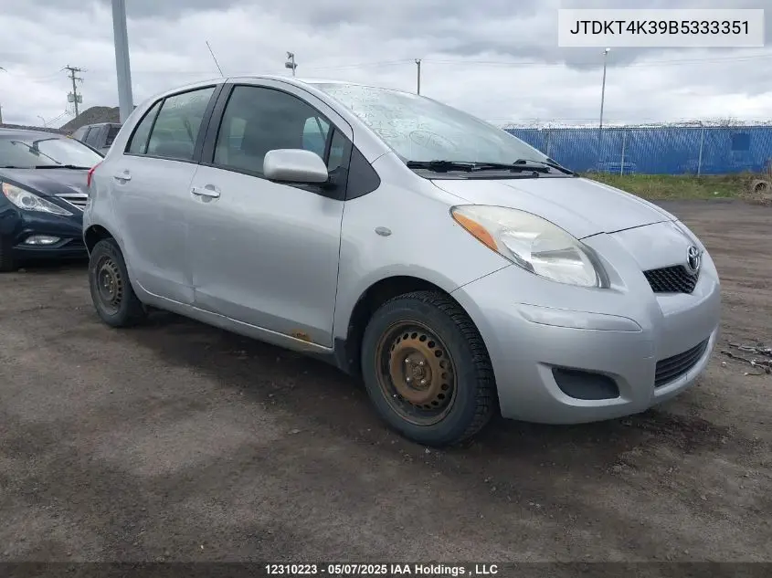 2011 Toyota Yaris Le VIN: JTDKT4K39B5333351 Lot: 12310223X