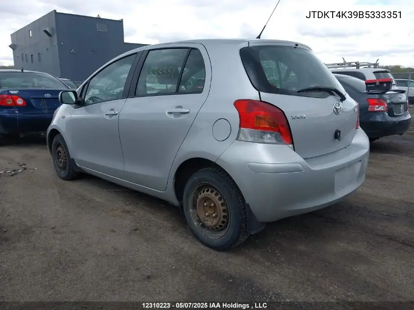 2011 Toyota Yaris Le VIN: JTDKT4K39B5333351 Lot: 12310223X