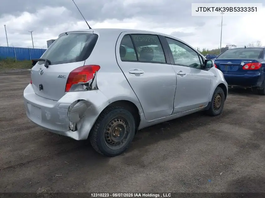 2011 Toyota Yaris Le VIN: JTDKT4K39B5333351 Lot: 12310223X