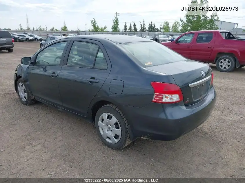 2012 Toyota Yaris VIN: JTDBT4K32CL026973 Lot: 12333222