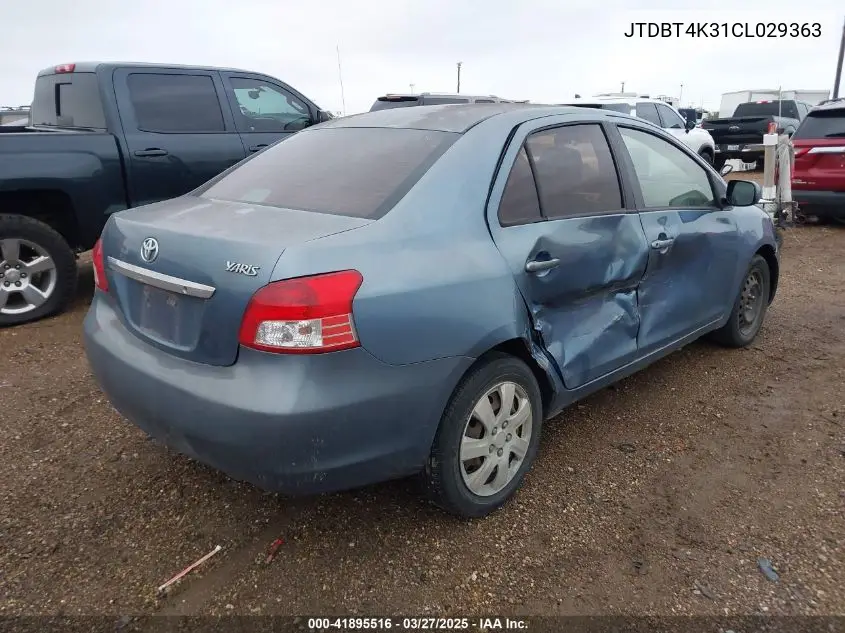 2012 Toyota Yaris Base (A4) VIN: JTDBT4K31CL029363 Lot: 41895516