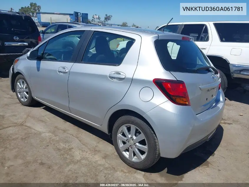 2016 Toyota Yaris Le VIN: VNKKTUD36GA061781 Lot: 42630237