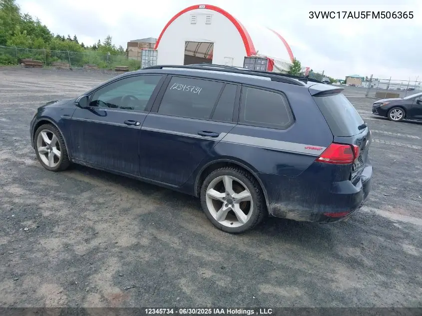 2015 Volkswagen Golf Sportwagon 1.8 Tsi Comfortline/1.8 Tsi Highline/1.8 Tsi Trendline VIN: 3VWC17AU5FM506365 Lot: 12345734