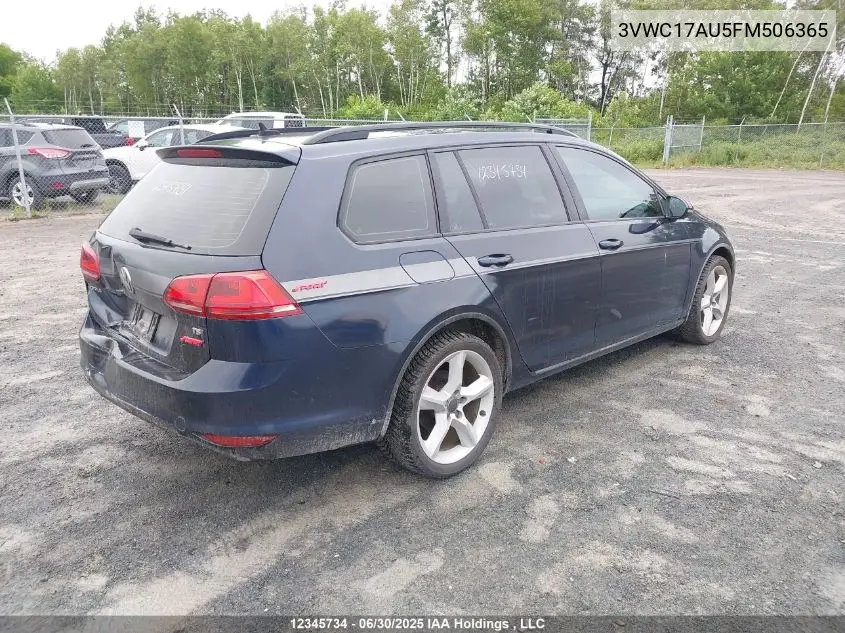 2015 Volkswagen Golf Sportwagon 1.8 Tsi Comfortline/1.8 Tsi Highline/1.8 Tsi Trendline VIN: 3VWC17AU5FM506365 Lot: 12345734