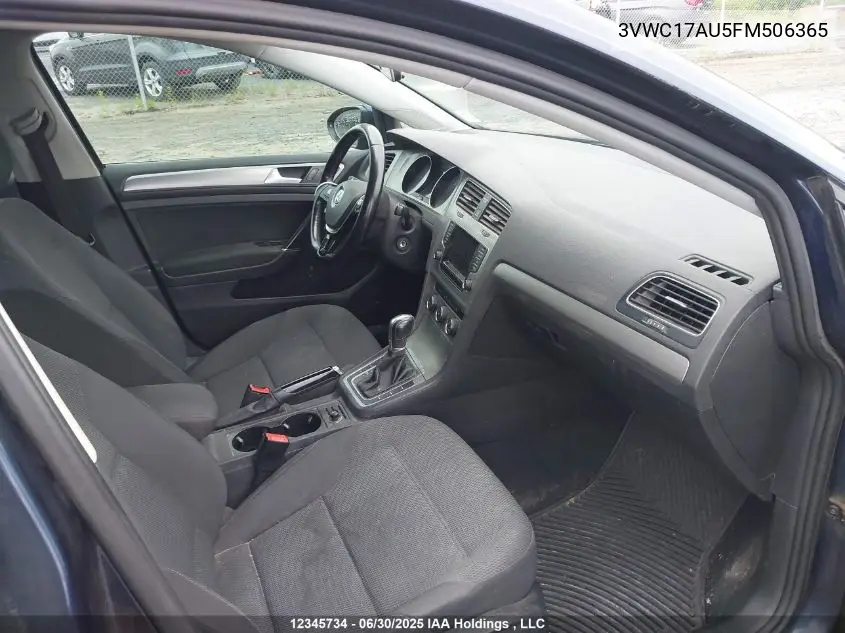 2015 Volkswagen Golf Sportwagon 1.8 Tsi Comfortline/1.8 Tsi Highline/1.8 Tsi Trendline VIN: 3VWC17AU5FM506365 Lot: 12345734