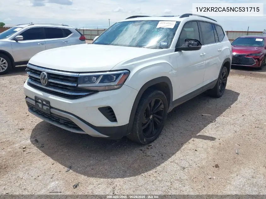 2022 Volkswagen Atlas 3.6L V6 Se W/Technology VIN: 1V2KR2CA5NC531715 Lot: 42572965