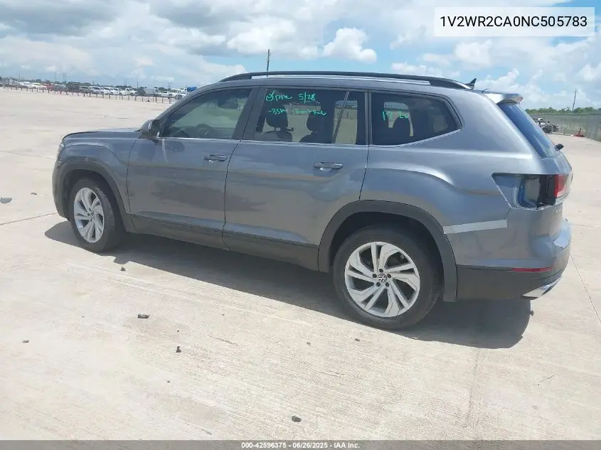 2022 Volkswagen Atlas 3.6L V6 Se W/Technology VIN: 1V2WR2CA0NC505783 Lot: 42596375