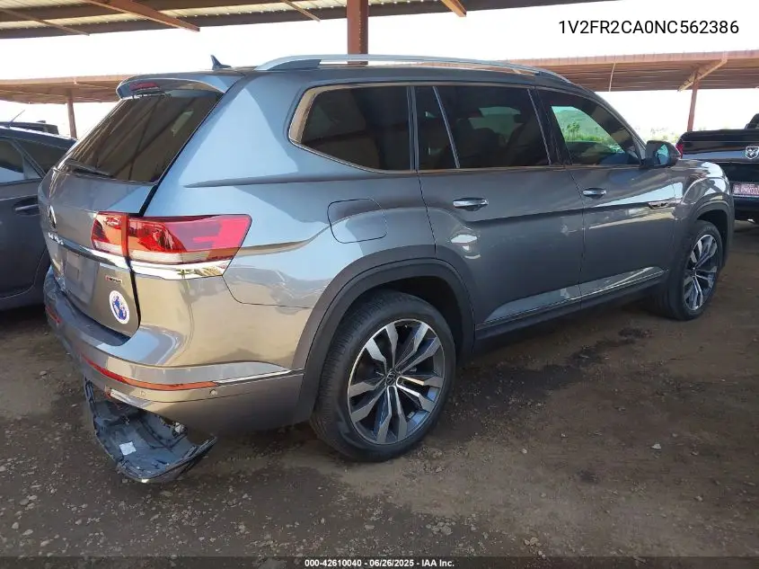 2022 Volkswagen Atlas 3.6L V6 Sel Premium R-Line VIN: 1V2FR2CA0NC562386 Lot: 42610040