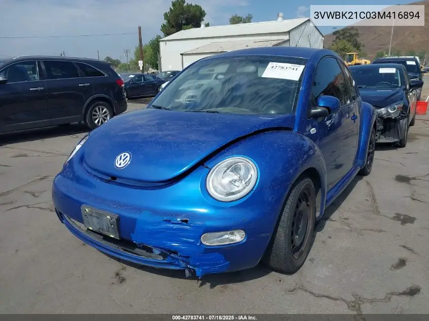 2003 Volkswagen New Beetle Gl VIN: 3VWBK21C03M416894 Lot: 42783741