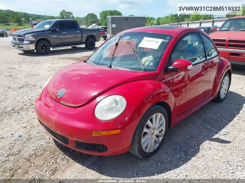 2008 Volkswagen New Beetle S/Se VIN: 3VWRW31C28M519332 Lot: 42205548