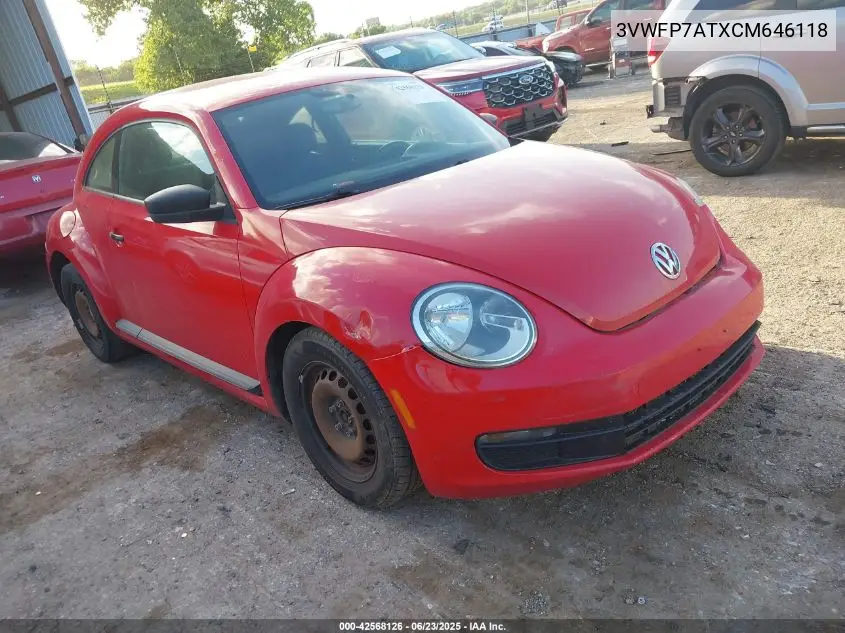 2012 Volkswagen Beetle Entry VIN: 3VWFP7ATXCM646118 Lot: 42568126