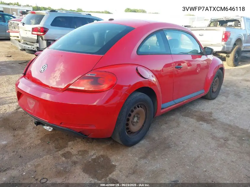 2012 Volkswagen Beetle Entry VIN: 3VWFP7ATXCM646118 Lot: 42568126