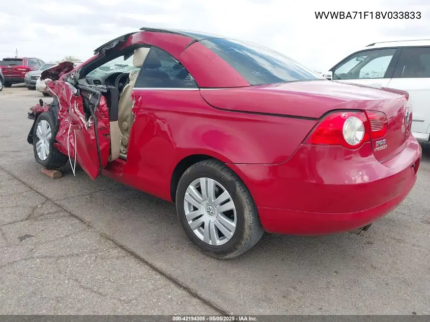 2008 Volkswagen Eos Turbo VIN: WVWBA71F18V033833 Lot: 42194305
