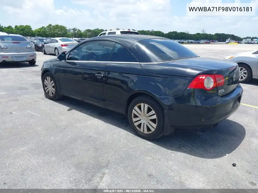2008 Volkswagen Eos Komfort/Turbo VIN: WVWBA71F98V016181 Lot: 42511893