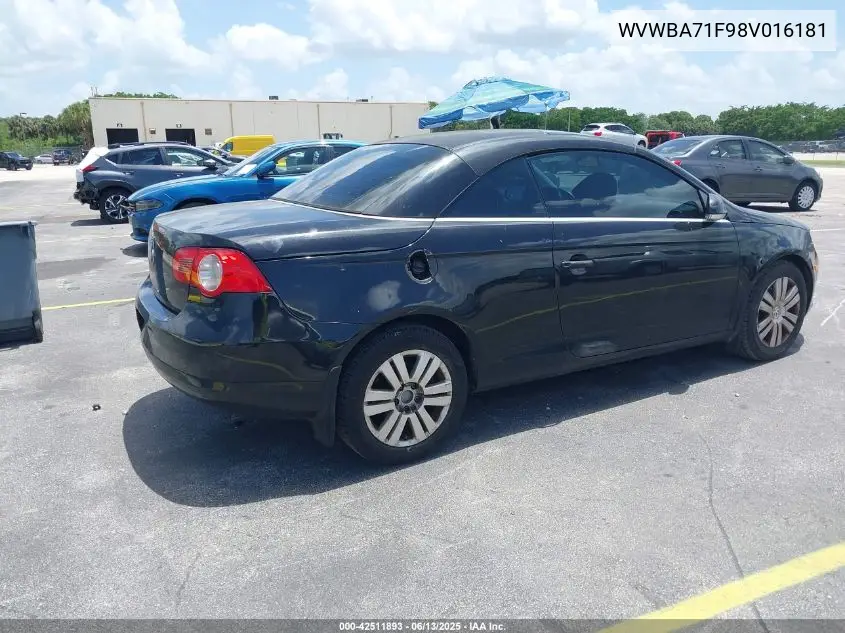 2008 Volkswagen Eos Komfort/Turbo VIN: WVWBA71F98V016181 Lot: 42511893
