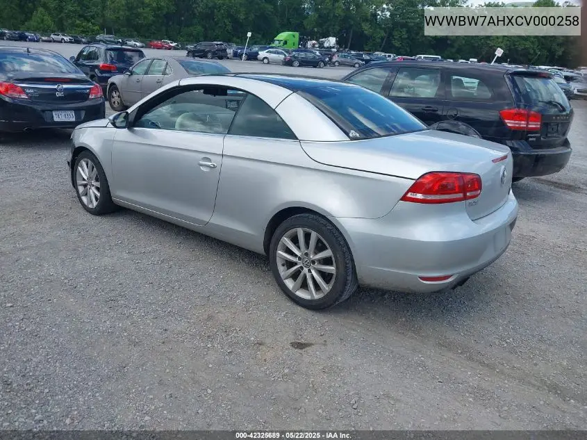 2012 Volkswagen Eos Komfort VIN: WVWBW7AHXCV000258 Lot: 42325689