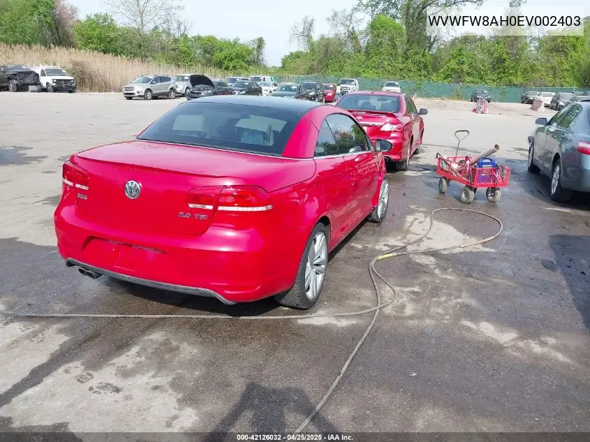 2014 Volkswagen Eos Executive VIN: WVWFW8AH0EV002403 Lot: 42126032