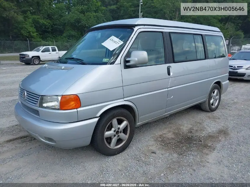 2003 Volkswagen Eurovan Mv VIN: WV2NB470X3H005646 Lot: 42614527