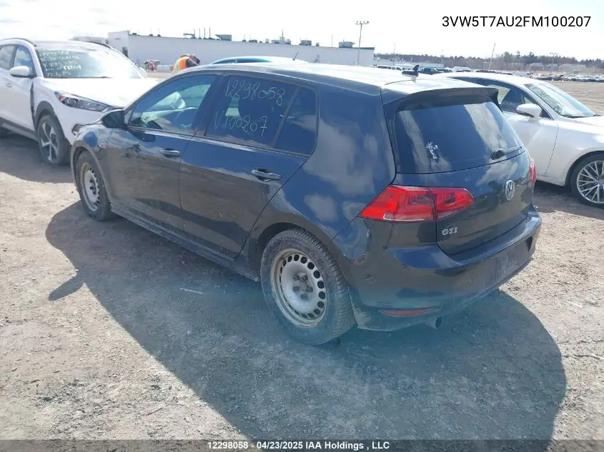 2015 Volkswagen Golf Gti VIN: 3VW5T7AU2FM100207 Lot: 12298058