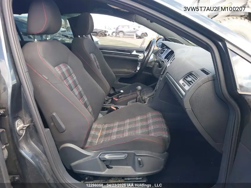 2015 Volkswagen Golf Gti VIN: 3VW5T7AU2FM100207 Lot: 12298058