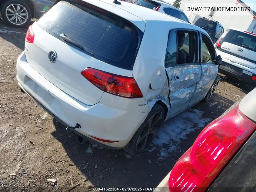 2015 Volkswagen Golf Gti 2.0T Autobahn 4-Door VIN: 3VW4T7AU0FM001879 Lot: 41522384