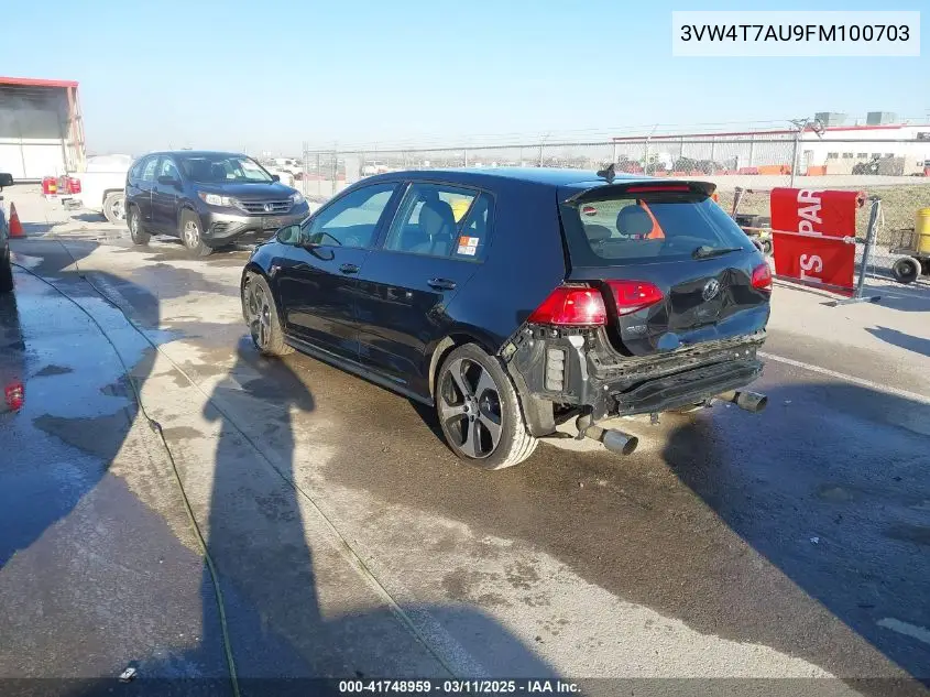 2015 Volkswagen Golf Gti 2.0T S 4-Door VIN: 3VW4T7AU9FM100703 Lot: 41748959