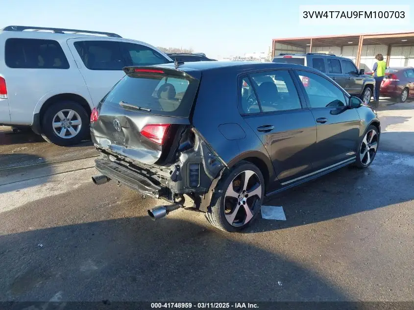 2015 Volkswagen Golf Gti 2.0T S 4-Door VIN: 3VW4T7AU9FM100703 Lot: 41748959