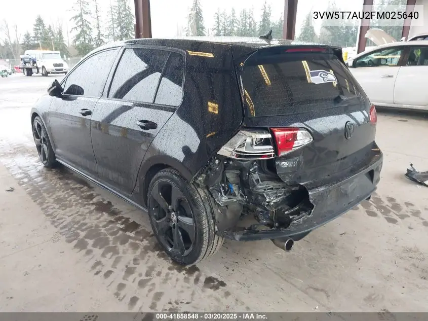 2015 Volkswagen Golf Gti 2.0T Se 4-Door VIN: 3VW5T7AU2FM025640 Lot: 41858548
