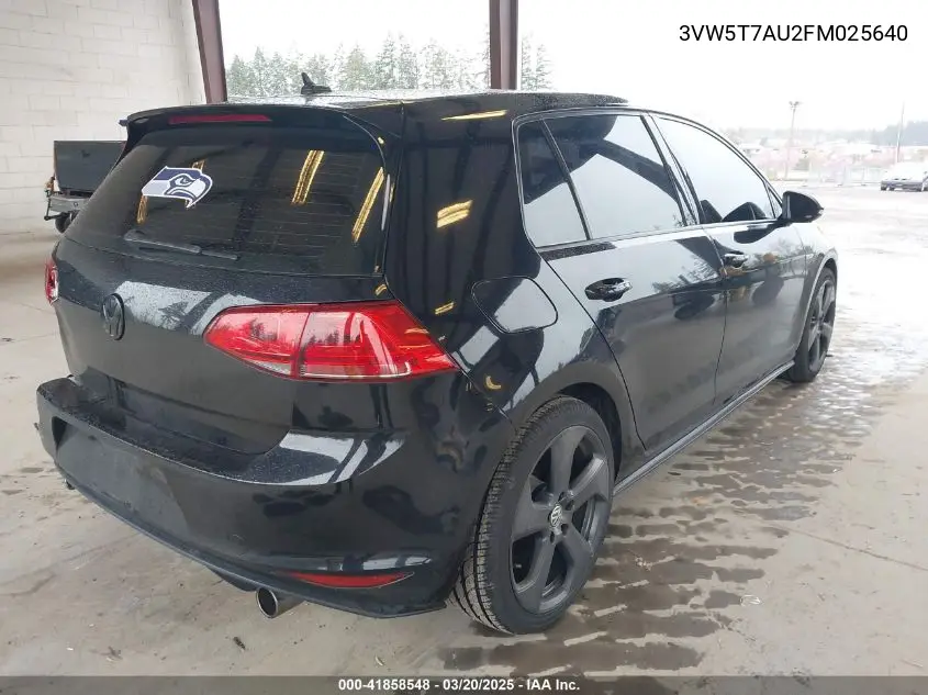 2015 Volkswagen Golf Gti 2.0T Se 4-Door VIN: 3VW5T7AU2FM025640 Lot: 41858548