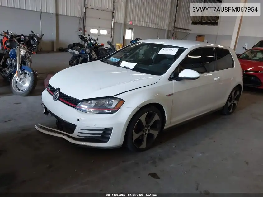 2015 Volkswagen Golf Gti S VIN: 3VWYT7AU8FM067954 Lot: 41957265