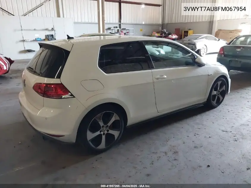 2015 Volkswagen Golf Gti S VIN: 3VWYT7AU8FM067954 Lot: 41957265