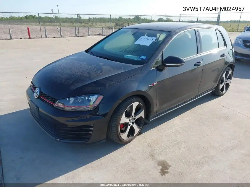 2015 Volkswagen Golf Gti 2.0T Se 4-Door VIN: 3VW5T7AU4FM024957 Lot: 41959874