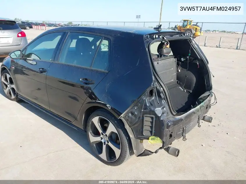 2015 Volkswagen Golf Gti 2.0T Se 4-Door VIN: 3VW5T7AU4FM024957 Lot: 41959874