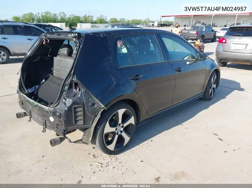 2015 Volkswagen Golf Gti 2.0T Se 4-Door VIN: 3VW5T7AU4FM024957 Lot: 41959874