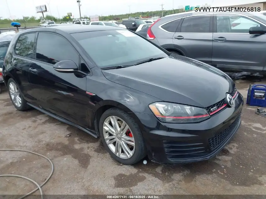 2015 Volkswagen Golf Gti 2.0T Se 2-Door VIN: 3VWYT7AU4FM026818 Lot: 42077131