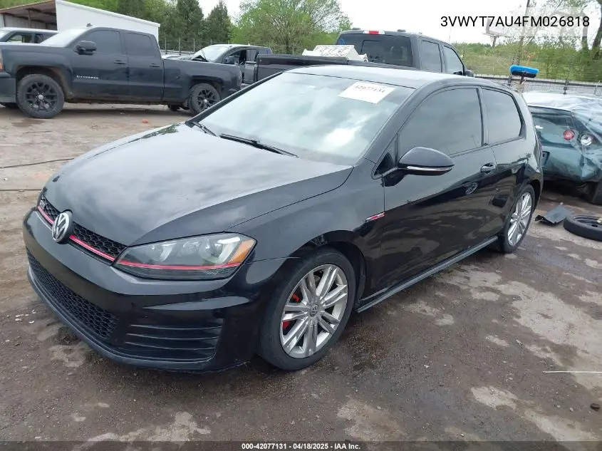 2015 Volkswagen Golf Gti 2.0T Se 2-Door VIN: 3VWYT7AU4FM026818 Lot: 42077131