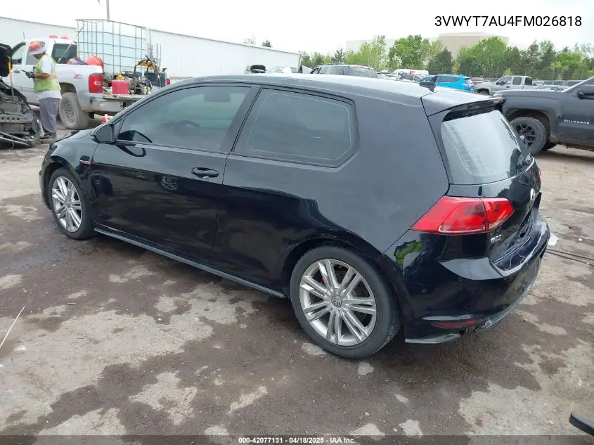 2015 Volkswagen Golf Gti 2.0T Se 2-Door VIN: 3VWYT7AU4FM026818 Lot: 42077131