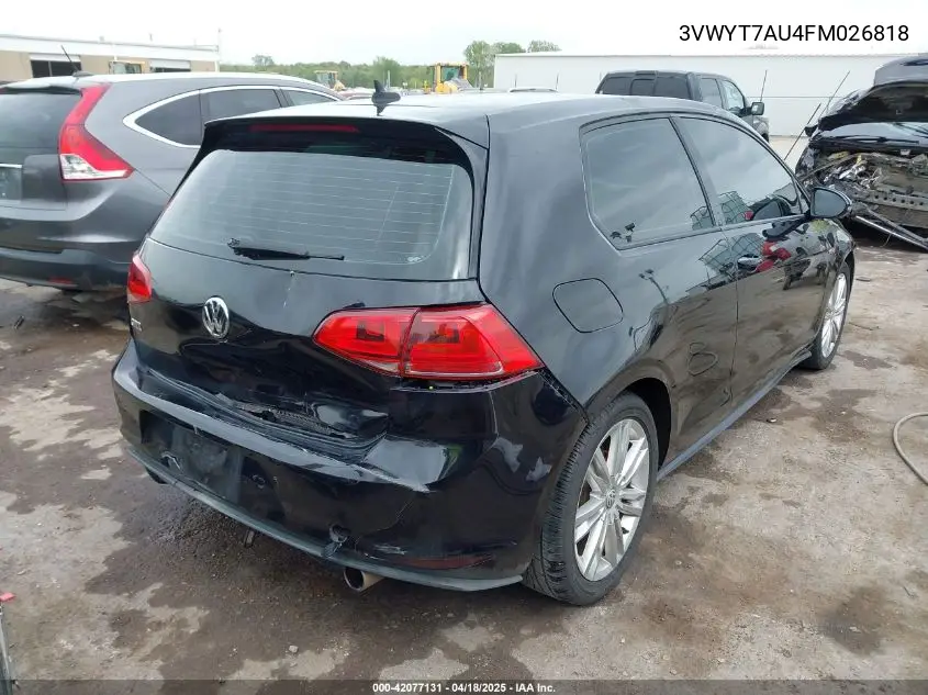 2015 Volkswagen Golf Gti 2.0T Se 2-Door VIN: 3VWYT7AU4FM026818 Lot: 42077131
