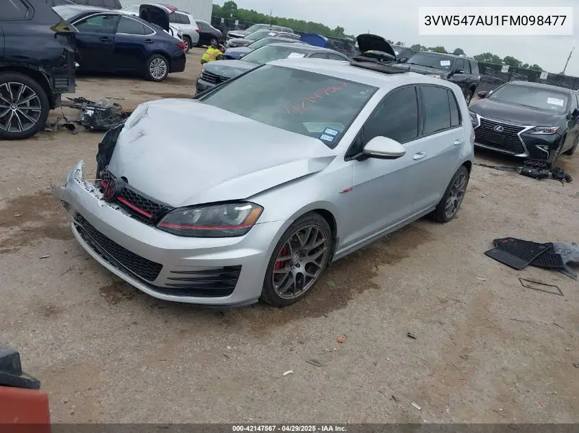 2015 Volkswagen Golf Gti 2.0T S W/Performance Package 4-Door VIN: 3VW547AU1FM098477 Lot: 42147567
