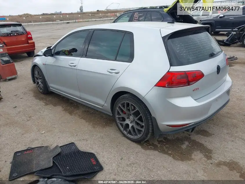 2015 Volkswagen Golf Gti 2.0T S W/Performance Package 4-Door VIN: 3VW547AU1FM098477 Lot: 42147567