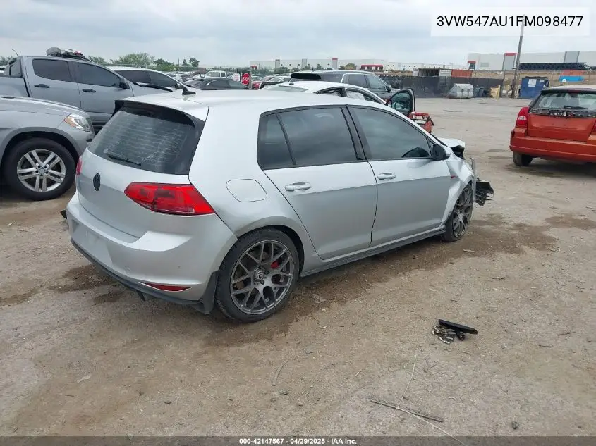 2015 Volkswagen Golf Gti 2.0T S W/Performance Package 4-Door VIN: 3VW547AU1FM098477 Lot: 42147567