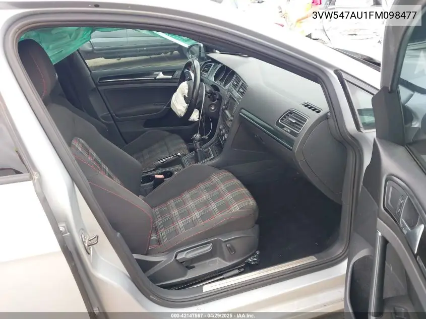 2015 Volkswagen Golf Gti 2.0T S W/Performance Package 4-Door VIN: 3VW547AU1FM098477 Lot: 42147567